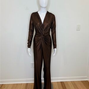 Venus Metallic Bronze Long Sleeve Jumpsuit – Size 6